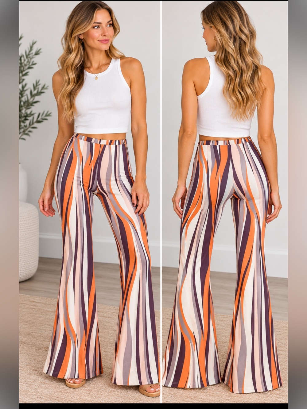 H&M Size Small Retro Wavy Stripe High Rise Flare Bell Bottom Pants